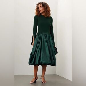 JONATHAN SIMKHAI | Kenlie Midi Dress Long Sleeve Mock Neck Emerald Green